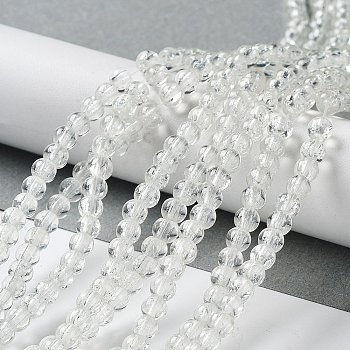 Crackle Glass Beads Strands, Round, Clear, 4mm, Hole: 1.1~1.3mm, about 200pcs/strand, 31.4 inch