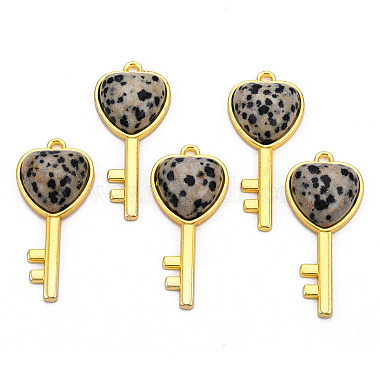 Light Gold Key Dalmatian Jasper Pendants