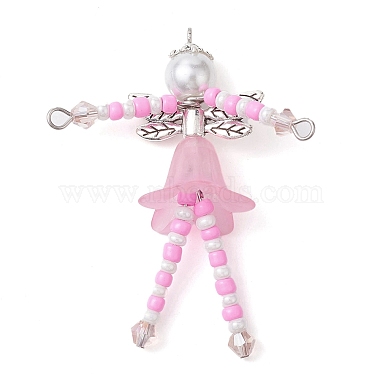 Pearl Pink Angel & Fairy Alloy+Glass Big Pendants