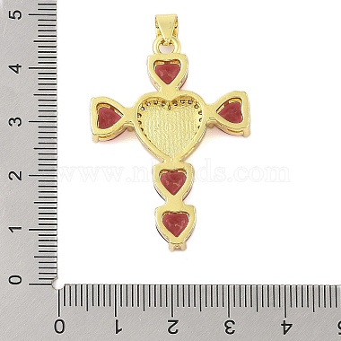 Rack Plating Brass Micro Pave Cubic Zirconia Heart Shape Virgin Mary Cross Pendant(KK-S380-44G-G)-3