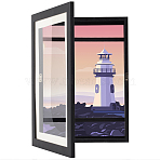 Wooden Oil Painting Storage Box Kids Flip Cover Photo Frame, Kids Art Frames, with Plastic Findings, Rectangle, Black, 330x245x30mm, Inner Diameter: 210x300mm(FIND-WH0136-75)