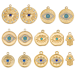 14pcs 7 styles 304 Stainless Steel Pendants, with Rhinestone, Mixed Shapes, Real 18K Gold Plated, 17.5~23x10~21x2~3mm, Hole: 1.2~2mm, 2pcs/style(STAS-BBC0006-33)