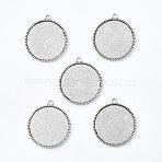 Tibetan Style Alloy Flat Round Pendant Cabochon Settings, Cadmium Free & Lead Free, Antique Silver, Tray: 25mm, 31x27.5x2mm, Hole: 2mm, about 322pcs/1000g(TIBEP-Q045-068G-AS-RS)