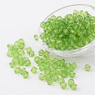 Faceted Bicone Transparent Acrylic Beads, Dyed, Lime, 4mm, Hole: 1mm, about 13000pcs/500g(DBB4mm-103)