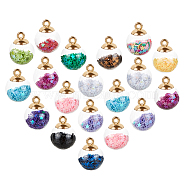 Glass Ball Pendants, with Star Glitter Sequins, Golden Plated CCB Plastic Cup Peg Bails and Bead Container, Round, Mixed Color, 20.5x15mm, Hole: 2.5mm, 90pcs/box(GLAA-PH0007-58)