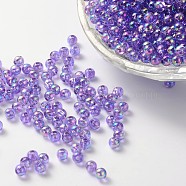 Eco-Friendly Transparent Acrylic Beads, Round, AB Color, Medium Orchid, 6mm, Hole: 1.5mm, about 4000pcs/500g(PL733-13)