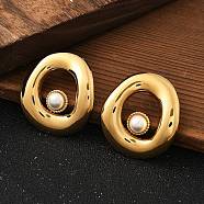 304 Stainless Steel Oval Stud Earrings, with Imitation Pearl, Real 18K Gold Plated, 29.5x28mm(STAS-Z112-11G)