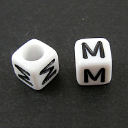 Letter Acrylic European Beads, Horizontal Hole, Cube, Letter.M, 10x10x10mm, Hole: 3.5~4mm(X-OPDL-R050-10mm-M)