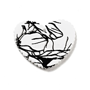 Printed Acrylic Pendants, Heart with Branches Pattern, Black, 26x31.5x2mm, Hole: 1.5mm(SACR-G018-04J)