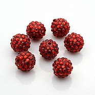 Resin Rhinestone Beads, Round, Red, 16x14mm, Hole: 2.5mm(RESI-S260-16mm-S3)