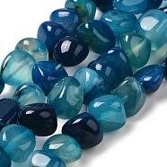 Natural Agate Beads Strands, Dyed & Heated, Nuggets, Tumbled Stone, Dodger Blue, 6.5~13x10~13x1.5~11mm, Hole: 1.6mm, about 22pcs/strand, 7.20~7.72''(18.3~19.6cm)(G-H295-B01-07)