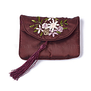 Embroidery Cloth Zip Pouches, with Tassels and Stainless Steel Snap Button, Rectangle, Dark Red, 12x8.5cm(X-ABAG-O002A-09)