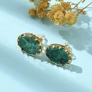 304 Stainless Steel Turquoise Oval Stud Earrings for Women, Golden, 15x11mm(EJEW-R010-01G-03)