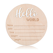 Wooden Baby Photo Props, Birth Announcement Sign, Wooden Growth Milestone Signs, Flat Round with Word Hello World, Pale Goldenrod, 148x4.5mm(DJEW-WH0015-111)