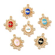 Brass Micro Pave Clear Cubic Zirconia Pendants, with Enamel, Long-Lasting Plated, Oval with Evil Eye, Real 18K Gold Plated, Mixed Color, 22x17x2mm, Hole: 1.4mm(ZIRC-I054-23G)