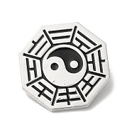 Eight-Diagram Tactics with Yin Yang Alloy Brooch Pin, Octagon Badge for Backpack Clothes, Platinum, 27x27x2mm(JEWB-K008-02P)