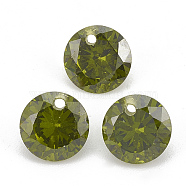 Cubic Zirconia Charms, Faceted, Flat Round, Olive Drab, 6x3.5mm, Hole: 0.8mm(X-ZIRC-N033-B-03)