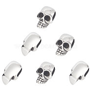 6Pcs Retro 304 Stainless Steel Slide Charms/Slider Beads, for Leather Cord Bracelets Making, Skull, Antique Silver, 22x14x9mm, Hole: 4x8mm(STAS-UN0051-03)