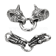 2 Sets 2 Styles 304 Stainless Steel Spring Gate Rings, Tibetan Style O Rings, with Two Cord End Caps, Wolf Head & Dragon Head, Antique Silver, 61~75x12~18x14~16.5mm, 1 sets/color(STAS-UN0041-77)