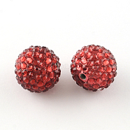 Transparent Resin Rhinestone Graduated Beads, with UV Plating Acrylic Round Beads Inside, Red, 20mm, Hole: 2~2.5mm(X-RESI-S314-18x20-05)