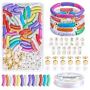 DIY Chunky Bracelet Making Kit, Including Acrylic Curved Tube & Letter Beads, Plastic Pearl & Brass Beads, Elastic Thread, Mixed Color, Beads: 232Pcs/set(DIY-SZ0008-84)