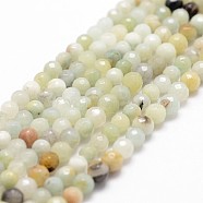 Natural Flower Amazonite Beads Strands, Faceted, Round, 4~4.5mm, Hole: 0.8mm, about 86~96pcs/strand, 14.9 inch~15.1 inch(X-G-D840-24-4mm)