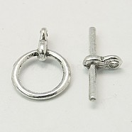 Tibetan Style Toggle Clasps, Lead Free & Cadmium Free & Nickel Free, Ring, Antique Silver, Ring: 12mm, Bar: 19x3mm, Hole; 2mm(TIBE-AB2035Y-NF)