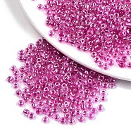 12/0 Glass Seed Beads, Transparent Inside Colours Luster, Round Hole, Round, Medium Violet Red, 12/0, 2~2.5x1.5~2mm, Hole: 0.8mm, about 3333pcs/50g(X-SEED-A015-2mm-2203)