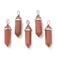 Synthetic Goldstone Pendants, with Platinum Tone Brass Findings, Bullet, 39.5x12x11.5mm, Hole: 4.5x2.8mm(G-M378-01P-A33)