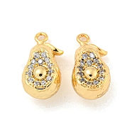 Brass Micro Pave Cubic Zirconia Pendants, Real 18K Gold Plated, Clear, Avocado, 16x8x7mm, Hole: 1mm(KK-K369-01G-03)