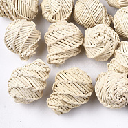 Handmade Woven Beads, Reed Cane/Rattan Covered with Wood, No Hole/Undrilled, Antique White, 33~42x28~33x28~33mm(X-WOVE-T006-027)