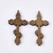 Wooden Big Pendants, Dyed, Cross, Camel, 51x26.5x4.5mm, Hole: 1.5mm(X-WOOD-S050-30B)