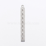 304 Stainless Steel Pendant Rhinestone Settings, Strip with Heart, Stainless Steel Color, 52x6x1.5mm, Hole: 2mm, Fit for 2mm Rhinestone(STAS-G172-62P)
