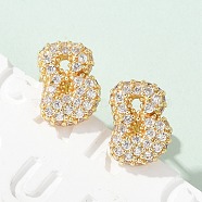 Brass Micro Pave Cubic Zirconia Stud Earrings, Rack Plating, Long-Lasting Plated, Real 18K Gold Plated, Letter B, 13.5x9.5mm(EJEW-Z091-04G-B)