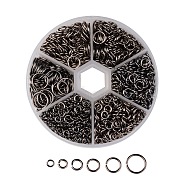 1 Box of Iron Jump Rings, Mixed Size, Open Jump Rings, Gunmetal, 18~21 Gauge, 4~10x0.7~1mm, Inner Diameter: 2.6~8mm, about 1600pcs/box, Packaging Box: 8x2cm(IFIN-JP0016-01B)