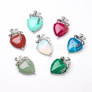 Natural & Synthetic Gemstone Pendants, with Platinum Tone Brass Findings, Heart, 46x32x10mm, Hole: 3.5x6mm(KK-P103-A)