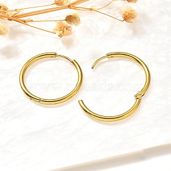 304 Stainless Steel Hoop Earrings for Women, Ion Plating(IP), Real 14K Gold Plated, 18x2mm(EJEW-M068-15G-G)