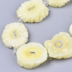 Electroplated Natural Quartz Beads Strands, Solar Quartz, Dyed, Flower, Champagne Yellow, 12~25x12~25x5mm, Hole: 1.2mm, about 9~10pcs/strand, 7.87 inch(20cm)(G-R461-04L)