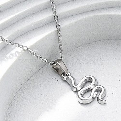 Snake 304 Stainless Steel Pendant Necklaces, Stainless Steel Color, 17.91 inch(45.5cm)(NJEW-M096-03P)