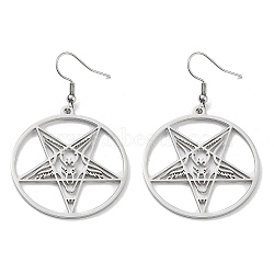 304 Stainless Steel Ring with Star Dangle Earrings for Women, Stainless Steel Color, 55x35mm(EJEW-R156-03P)