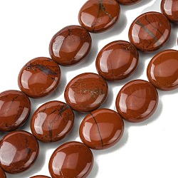 Natural Red Jasper Beads Strands, Flat Oval, 13~14x12x5.5~6mm, Hole: 1.2mm, about 29pcs/strand, 15.83''(40.2cm)(G-K365-B10-02)