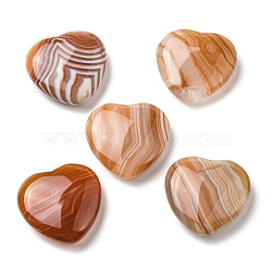 Natural Red Striped Agate/Banded Agate Palm Stones, Healing Stone, Heart, 29~29.5x30x9.5~10mm(G-B043-02)