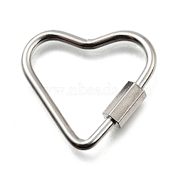 Non-Tarnish 304 Stainless Steel Screw Carabiner Lock Charms, for Necklaces Making, Quick Links, Heart, Stainless Steel Color, 22.5x24.5x4.5mm, Screw: 7x4.5x4mm(STAS-K195-02P)