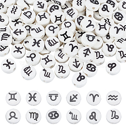 ARRICRAFT 120Pcs 12 Style Handmade Porcelain Ceramic Beads Strands, Printed, Flat Round with Constellation, White, 10~11x5mm, Hole: 2mm, 10pc/style, 12 Style, 120pcs(PORC-AR0001-04)