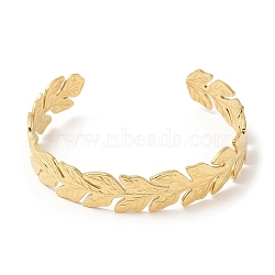 304 Stainless Steel Cuff Bangles, Leaf Open Bangles for Women, Real 18K Gold Plated, Inner Diameter: 2-3/8x2-1/8 inch(5.9x5.3cm), 12mm(BJEW-K267-06G)