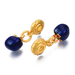 Alloy Enamel Pendants, with Jump Rings, Matte Gold Color, Cadmium Free & Lead Free, Fruit, Midnight Blue, 25mm, Hole: 3mm(KK-N238-063A)