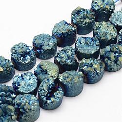 Electroplated Natural Druzy Quartz Crystal Bead Strands, Flat Round, Dyed, Blue, 7~12x5~10mm, Hole: 1.5mm, about 16pcs/strand, 7.8 inch(G-G889-06)