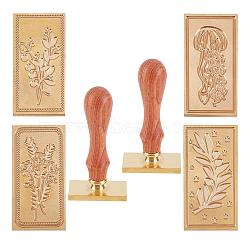 Pear Wood Handle and Wax Seal Brass Stamp Head Sets, for Wax Seal Stamp, Wedding Invitations Making, Mixed Color, 6pcs(AJEW-CP0002-49)