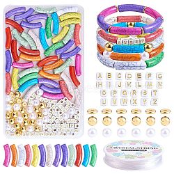 DIY Chunky Bracelet Making Kit, Including Acrylic Curved Tube & Letter Beads, Plastic Pearl & Brass Beads, Elastic Thread, Mixed Color, Beads: 232Pcs/set(DIY-SZ0008-84)