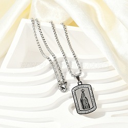 304 Stainless Steel Micro Pave Clear Cubic Zirconia Virgin Mary Pendant Box Chain Necklaces for Men, Stainless Steel Color, 23.62 inch(60cm)(NJEW-S387-01P)